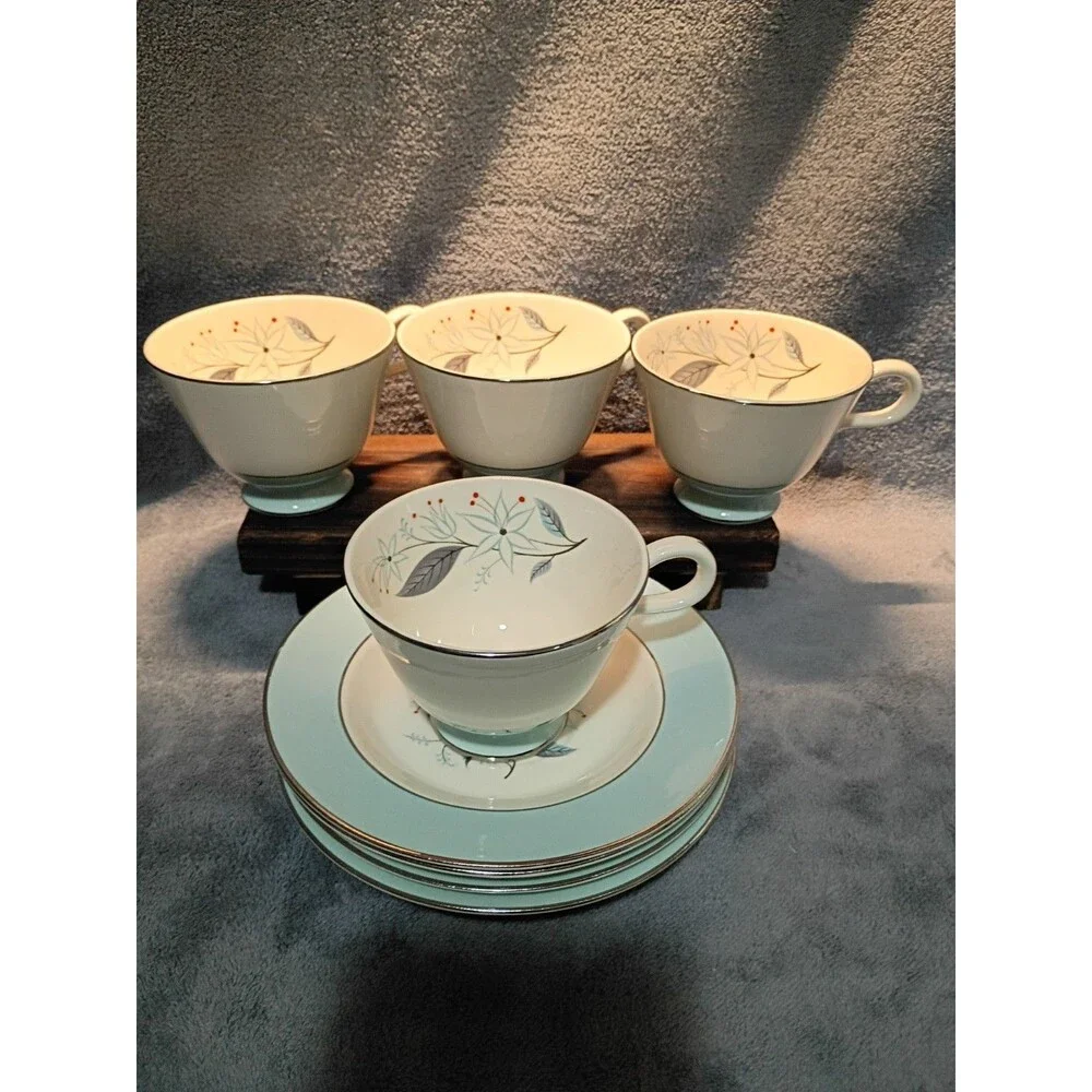 Vintage Homer Laughlin Eggshell Cavalier Dianne Teacups & Saucers Set of 4 Cups